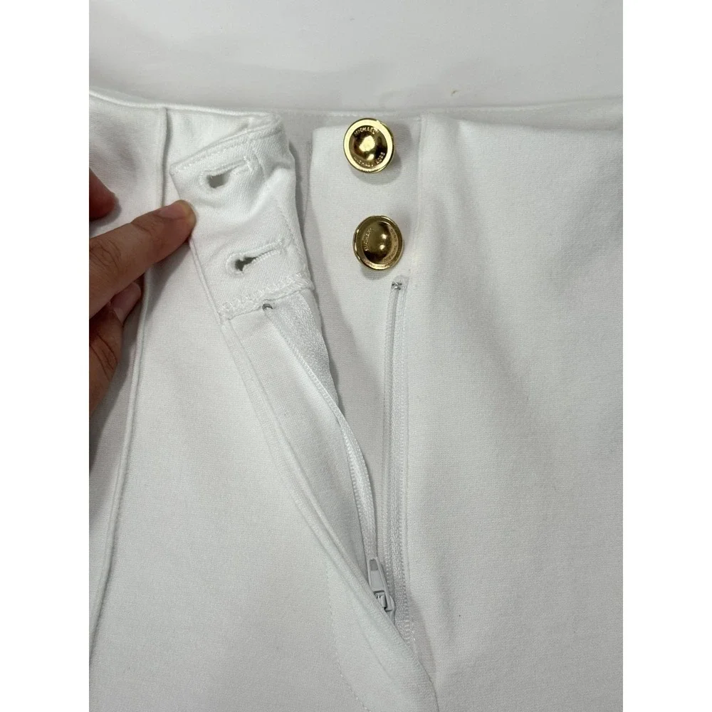 Michael Michael Kors White Knit Cropped Kick Flare Pants 8 Pintuck Front Seam